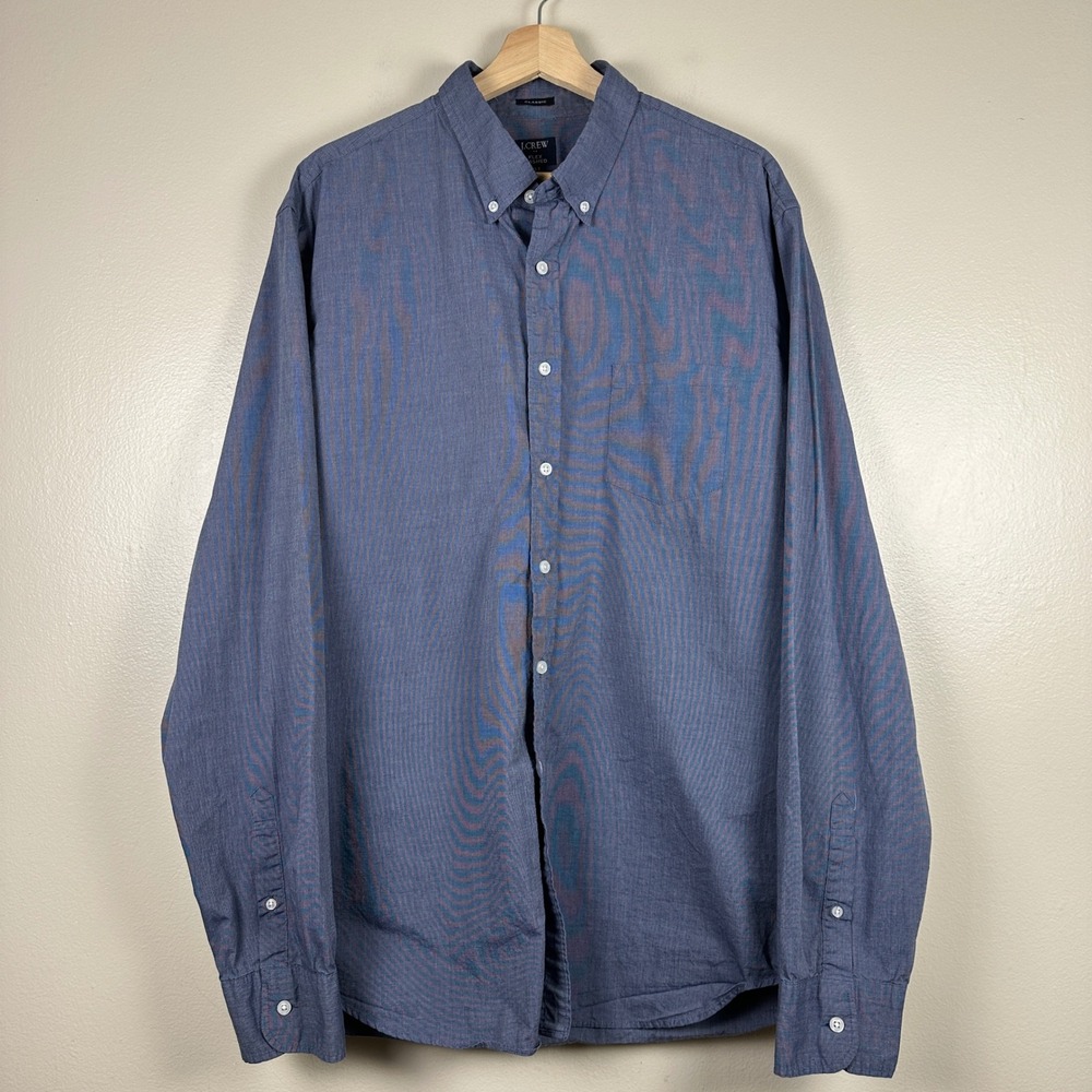 J.Crew Men's XLT Button Down Shirt Blue Flex Washed Classic Fit Long Sleeve